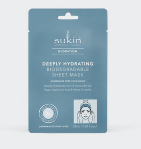 3 PACK OF Sukin Hydration Deeply Hydrating Biodegradable Sheet Mask 25ml