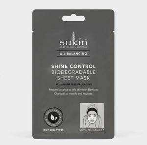 3 PACK OF Sukin Oil Balancing Shine Control Biodegradable Sheet Mask 25ml
