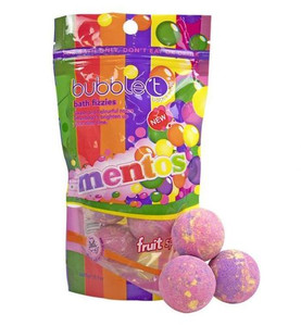 3 PACK OF Bubble T Mentos Fruit Splash Tea Mini Bath Bomb Fizzers 6 x 20g