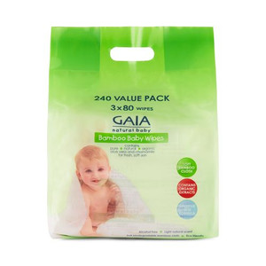 3 PACK OF GAIA Natural Baby Bamboo Wipes 240 Value Pack