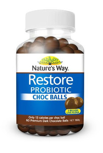 3 PACK OF Natures Way Restore Choc Balls Probiotic Capsules 60