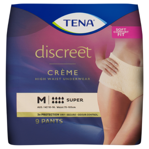3 PACK OF Tena Discreet Cream High Waist Underwear Super Medium 9 Pack