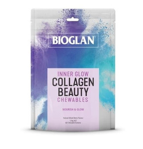 3 PACK OF Bioglan Inner Glow Collagen Beauty Chewables 60 Tablets