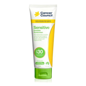 3 PACK OF Cancer Council Sensitive Sunscreen SPF 30 Invisible Tube 75ml