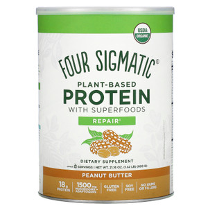 Four Sigmatic, Plant-Based Protein with Superfoods, Peanut Butter, 1.32 lbs (600 g),Four Sigmatic, Plant-Based Protein with Superfoods, Peanut Butter, 1.32 lbs (600 g)