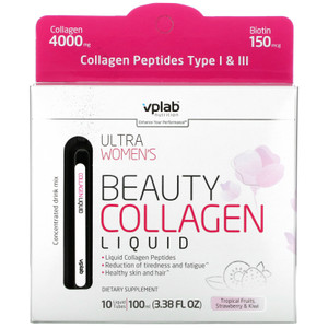 Vplab, Ultra Women's Beauty Collagen Liquid, Tropical Fruits, Strawberry & Kiwi , 4,000 mg, 10 Liquid Tubes,Vplab, Ultra Women's Beauty Collagen Liquid, Tropical Fruits, Strawberry & Kiwi , 4,000 mg, 10 Liquid Tubes
