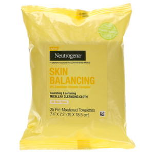3 PACK OF Neutrogena, Skin Balancing, Micellar Cleansing Cloth, 25 Pre-Moistened Towelettes,Neutrogena, Skin Balancing, Micellar Cleansing Cloth, 25 Pre-Moistened Towelettes
