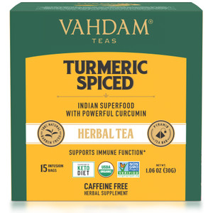 3 PACK OF Vahdam Teas, Herbal Tea, Turmeric Spiced, Caffeine Free, 15 Tea Bags, 1.06 oz (30 g),Vahdam Teas, Herbal Tea, Turmeric Spiced, Caffeine Free, 15 Tea Bags, 1.06 oz (30 g)