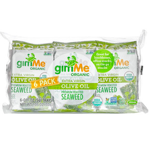 3 PACK OF gimMe, Premium Roasted Seaweed, Extra Virgin Olive Oil, 6 Pack. 0.17 oz (5 g) Each,gimMe, Premium Roasted Seaweed, Extra Virgin Olive Oil, 6 Pack. 0.17 oz (5 g) Each
