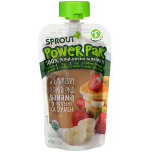 3 PACK OF Sprout Organic, Power Pak, 12 Months & Up, Strawberry with Superblend Banana & Butternut Squash, 4.0 oz (113 g),Sprout Organic, Power Pak, 12 Months & Up, Strawberry with Superblend Banana & Butternut Squash, 4.0 oz (113 g)