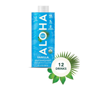 Aloha Organic Vegan Plant Based Protein Drink with MCT Oil Vanilla -- 11 fl oz Each - Pack of 12