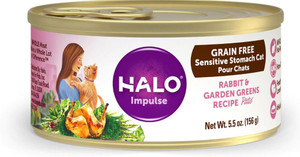 Halo Purely For Pets Impluse Grain Free Sensitive Stomach Cat Food Rabbit & Garden Greens Recipe -- 5.5 oz Each / Pack of 12