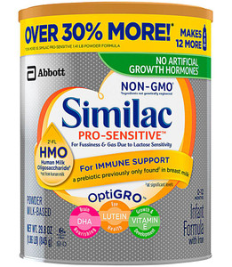 Similac Pro-Sensitive For Fussiness & Gas Due to Lactose Sensiitivity -- 29.8 oz Each - Pack of 4