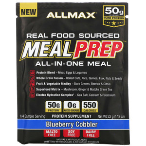 3 PACK of ALLMAX Nutrition, Real Food Sourced Meal Prep, All-In-One Meal, Blueberry Cobbler, 1.13 oz (32 g)
