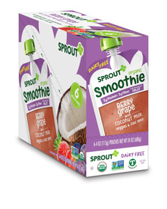 Sprout Organic Baby Food Smoothie Berry Grape with Coconut Milk Veggies & Flax Seed Toddler -- 4 oz Each / Pack of 6