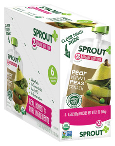Sprout Organic Baby Food Pear Kiwi Peas Spinach Stage 2 -- 3.5 oz Each / Pack of 6