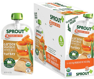 Sprout Organic Baby Food Garden Vegetables Brown Rice with Turkey - Stage 3 -- 4 oz Each / Pack of 6