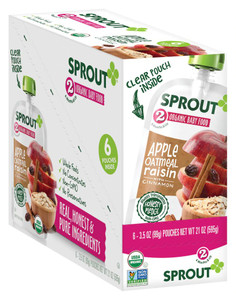 Sprout Organic Baby Food Stage 2 Apple Oatmeal Raisin with Cinnamon Pouch -- 3.5 oz Each / Pack of 6