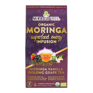 Miracle Tree Organic Moringa Superfood Energy Infusion Tea Vanilla Oolong Grape -- 16 Energy Pyramid Bags