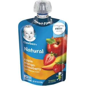 3 PACK of Gerber Smart Flow Toddler Pouch Apple Mango Strawberry -- 3.5 oz