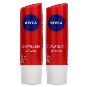 3 PACK OF Nivea, Lip Care, Strawberry, 2 Pack, 0.17 oz (4.8 g) Each