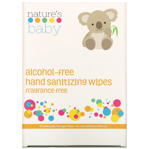 Natures Baby Organics, Hand Sanitizing Wipes, Alcohol Free, Fragrance Free , 60 Individually Packaged Wipes