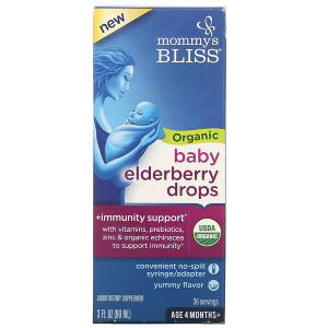 Mommys Bliss, Organic Baby Elderberry Drops, Age 4 Months+, 3 fl oz (90 ml)
