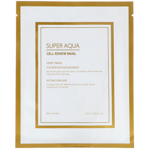 3 PACK OF Missha, Super Aqua, Cell Renew Snail Sheet Mask, 1 Sheet, 0.84 fl oz (25 ml)