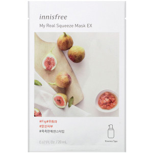 3 PACK OF Innisfree, My Real Squeeze Mask EX, Fig, 1 Sheet, 0.67 fl oz (20 ml)