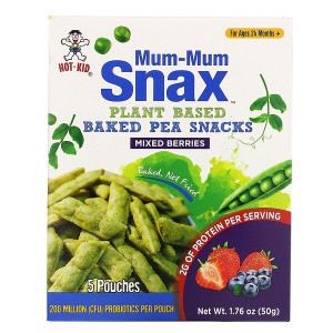 3 PACK OF Hot Kid, Mum-Mum Snax, Baked Pea Snacks, Mixed Berries,  5 Pouches, 1.76 oz (50 g)