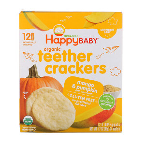 3 PACK OF Happy Family Organics, Organic Teether Crackers, Mango & Pumpkin with Amaranth, 12 Packs, 0.14 oz (4 g) Each