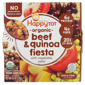 3 PACK OF Happy Family Organics, Happy Tot, 12+ Months, Organic Beef & Quinoa Fiesta with Vegetable Salsa,  4.5 oz (128 g)