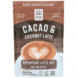 3 PACK OF Hana Beverages, Cacao & Coconut Latte, Non-Coffee Superfood Beverage, 3.3 oz (93.6 g)