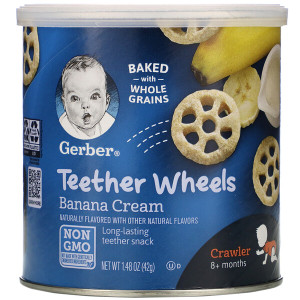 3 PACK OF Gerber,  Teether Wheels, 8+ Months, Banana Cream, 1.48 oz (42 g)