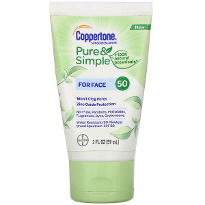 3 PACK OF Coppertone, Pure & Simple, Sunscreen Lotion, For Face, SPF 50, 2 fl oz (59 ml)
