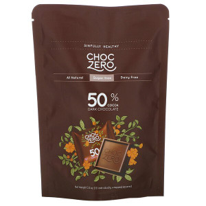 3 PACK OF ChocZero, 50% Cocoa Dark Chocolate Squares, Sugar Free, 10 Pieces, 3.5 oz  Each