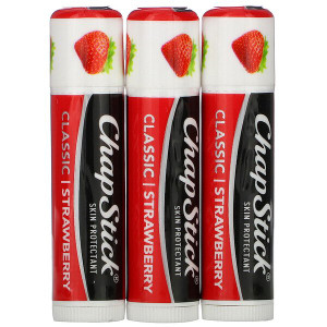 3 PACK OF Chapstick, Lip Care Skin Protectant, Classic Strawberry, 3 Sticks, 0.15 oz (4 g) Each