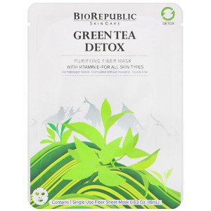 3 PACK OF BioRepublic Skincare, Green Tea Detox, Purifying Fiber Mask, 1 Sheet, 0.63 oz (18 ml)