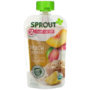 3 PACK OF Sprout Organic, Baby Food, 6 Months & Up, Peach Oatmeal with Coconut Milk & Pineapple, 3.5 oz (99 g)