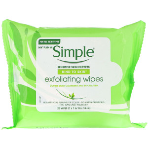 3 PACK OF Simple Skincare, Exfoliating Wipes, 25 Wipes