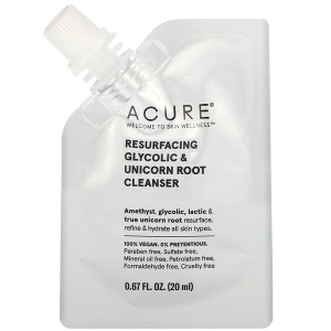 3 PACK OF Acure, Resurfacing Glycolic & Unicorn Root Cleanser, 0.67 fl oz (20 ml)