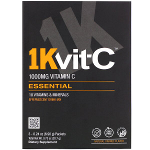 3 PACK OF 1Kvit-C, Vitamin C, Essential, Effervescent Drink Mix, Natural Orange Flavor, 1,000 mg , 3 Packets, 0.24 oz (6.90 g) Each