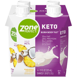 Zone Perfect Keto Ready-To-Drink Shake Pineapple Coconut -- 11 fl oz Each - Pack of 4