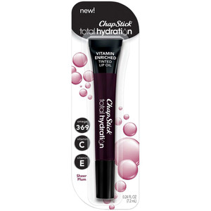 3 PACK OF Chapstick Total Hydration Vitamin Enriched Tinted Lip Oil Sheer Plum -- 0.24 oz