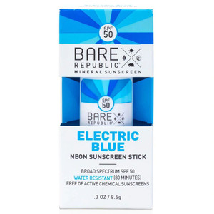 3 PACK OF Bare Republic Mineral Neon Sunscreen Stick SPF 50 Electric Blue -- 0.3 oz