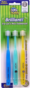 Baby Buddy Brilliant! Baby Toothbrush Blue, Mint, Yellow -- 3 Pack