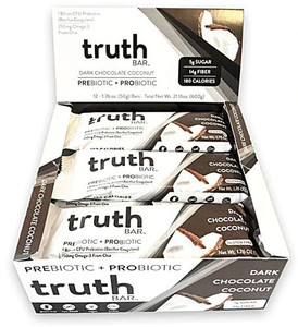 Truth Bar Prebiotic + Probiotic Nutrition Snack Bars Dark Chocolate Coconut -- 12 Bars