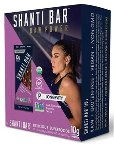 Shanti Bar Organic 10 G Protein Bar Gluten Free Dark Chocolate Brownie Cacao -- 12 Bars