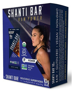 Shanti Bar Organic 10 G Protein Bar Gluten Free Chocolate Berries Acai -- 12 Bars