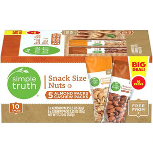 Simple Truth Snack Size Nuts Almonds and Cashews -- 10 Packs